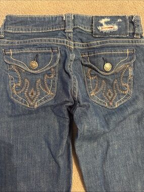 MEK Denim Chicago Bootcut Button Pocket Embroidered Jeans in Blue